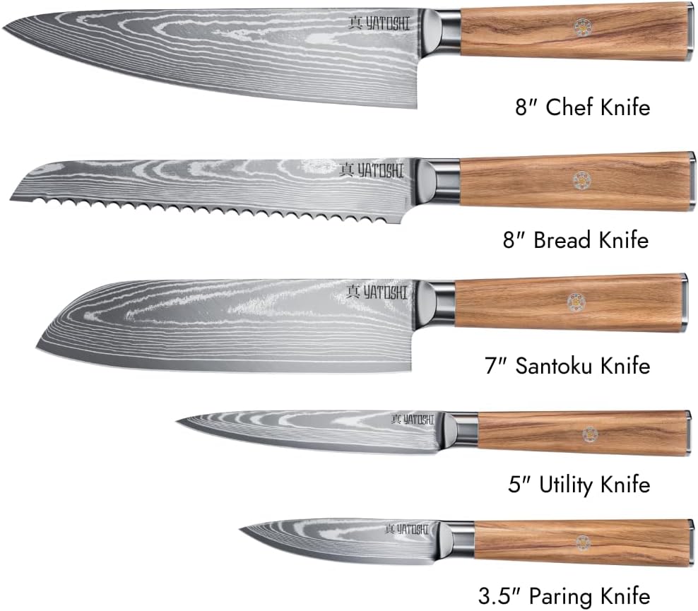 Magnetic Kitchen Knife Block Set - Japanese 67 Layer High-Grade VG-10 Steel Knives, Sharp, G10 Handle Professional Kitchen Knife Set - Black Damascus