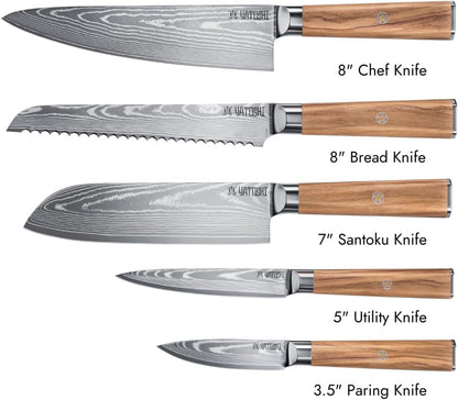 Magnetic Kitchen Knife Block Set - Japanese 67 Layer High-Grade VG-10 Steel Knives, Sharp, G10 Handle Professional Kitchen Knife Set - Black Damascus