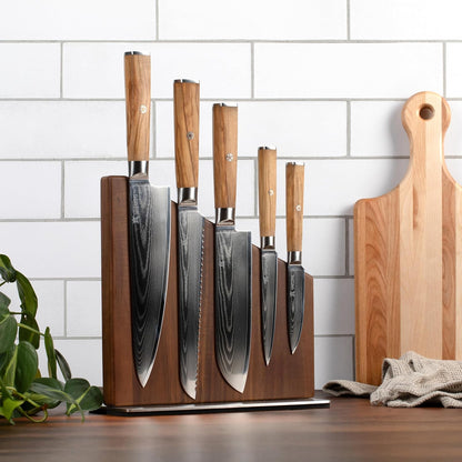 Magnetic Kitchen Knife Block Set - Japanese 67 Layer High-Grade VG-10 Steel Knives, Sharp, G10 Handle Professional Kitchen Knife Set - Black Damascus