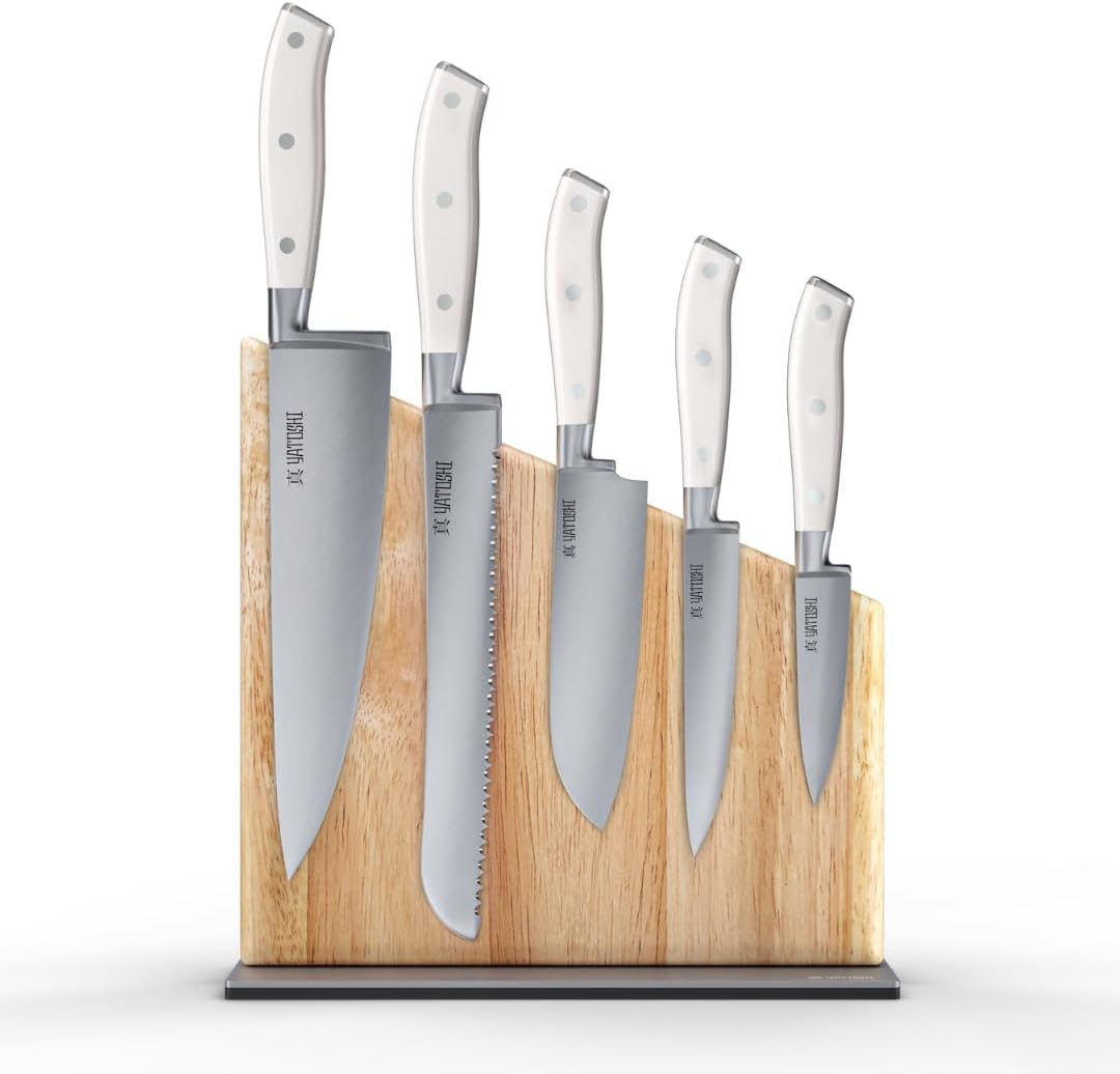Magnetic Kitchen Knife Block Set - Japanese 67 Layer High-Grade VG-10 Steel Knives, Sharp, G10 Handle Professional Kitchen Knife Set - Black Damascus