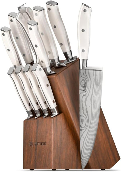 Magnetic Kitchen Knife Block Set - Japanese 67 Layer High-Grade VG-10 Steel Knives, Sharp, G10 Handle Professional Kitchen Knife Set - Black Damascus