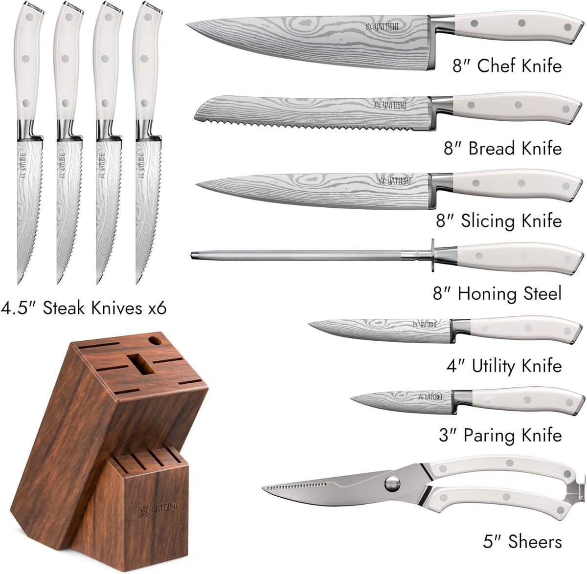 Magnetic Kitchen Knife Block Set - Japanese 67 Layer High-Grade VG-10 Steel Knives, Sharp, G10 Handle Professional Kitchen Knife Set - Black Damascus