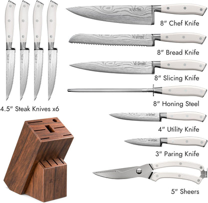 Magnetic Kitchen Knife Block Set - Japanese 67 Layer High-Grade VG-10 Steel Knives, Sharp, G10 Handle Professional Kitchen Knife Set - Black Damascus