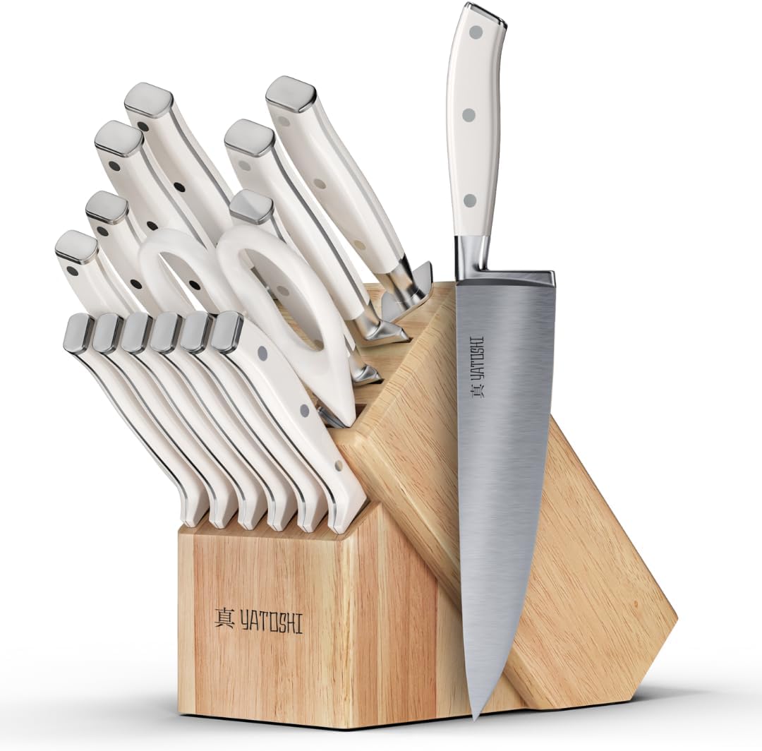 Magnetic Kitchen Knife Block Set - Japanese 67 Layer High-Grade VG-10 Steel Knives, Sharp, G10 Handle Professional Kitchen Knife Set - Black Damascus