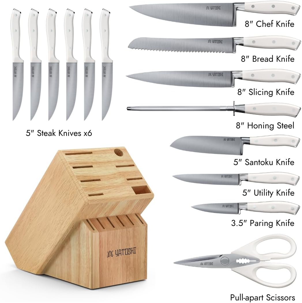 Magnetic Kitchen Knife Block Set - Japanese 67 Layer High-Grade VG-10 Steel Knives, Sharp, G10 Handle Professional Kitchen Knife Set - Black Damascus