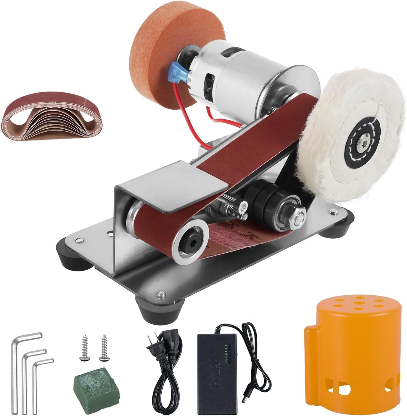 Mini Belt Sander Electric Bench Grinder Sanding Machine 7 Adjustable Speed Grinder Polisher 15 Degree Knife Knife Sharpener for DIY Woodworking,Metal Working,Knife Making,jewelry Making