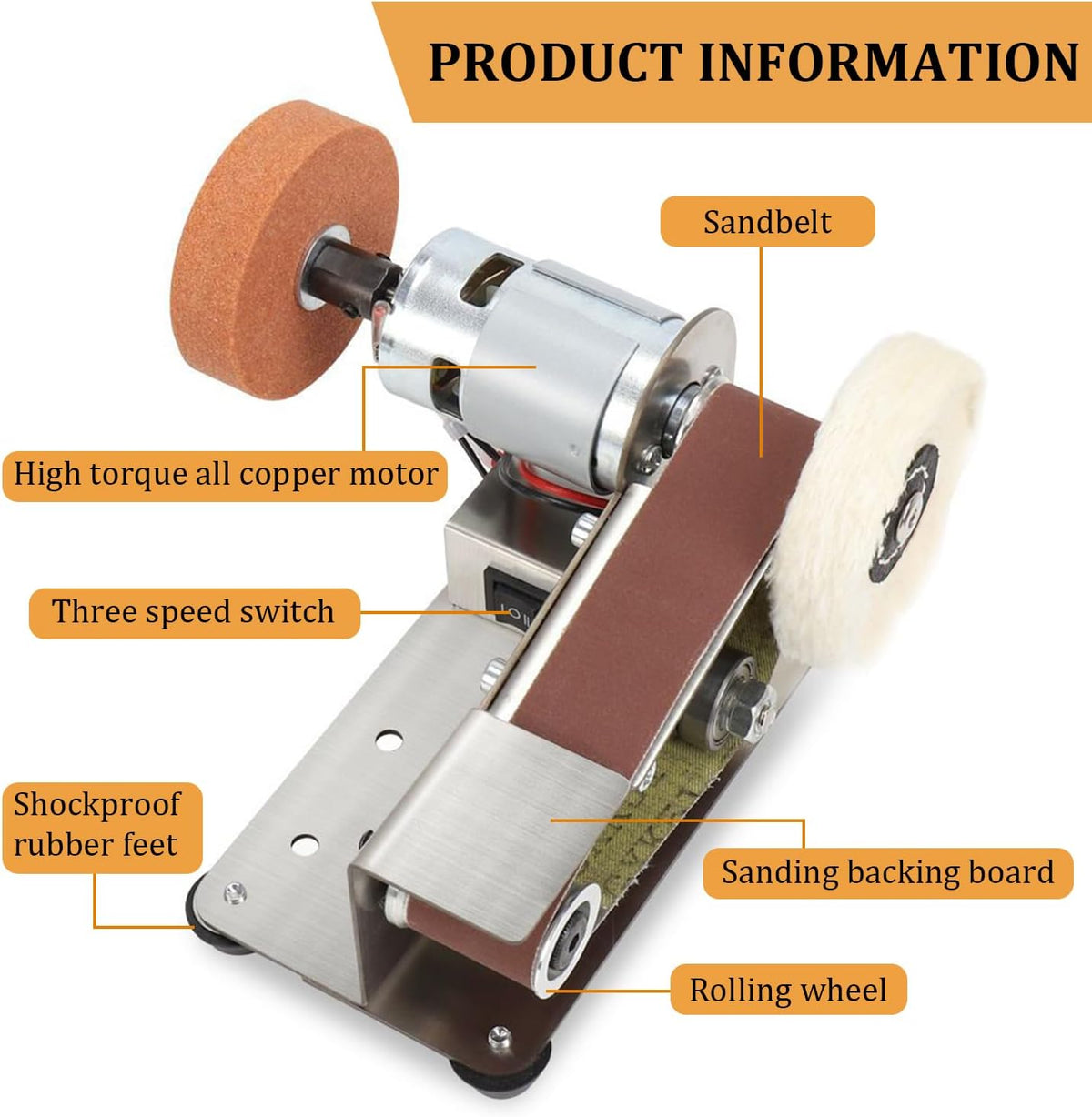 Mini Belt Sander Electric Bench Grinder Sanding Machine 7 Adjustable Speed Grinder Polisher 15 Degree Knife Knife Sharpener for DIY Woodworking,Metal Working,Knife Making,jewelry Making