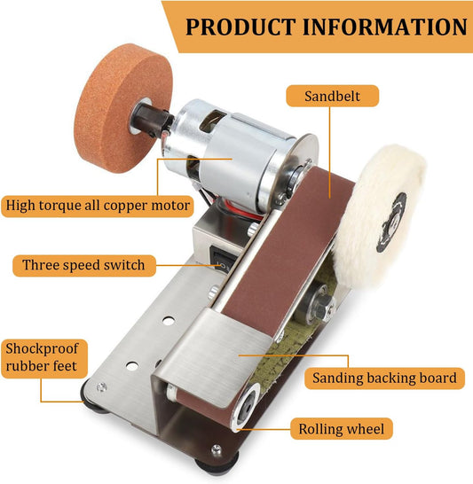Mini Belt Sander Electric Bench Grinder Sanding Machine 7 Adjustable Speed Grinder Polisher 15 Degree Knife Knife Sharpener for DIY Woodworking,Metal Working,Knife Making,jewelry Making