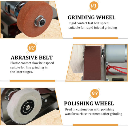 Mini Belt Sander Electric Bench Grinder Sanding Machine 7 Adjustable Speed Grinder Polisher 15 Degree Knife Knife Sharpener for DIY Woodworking,Metal Working,Knife Making,jewelry Making