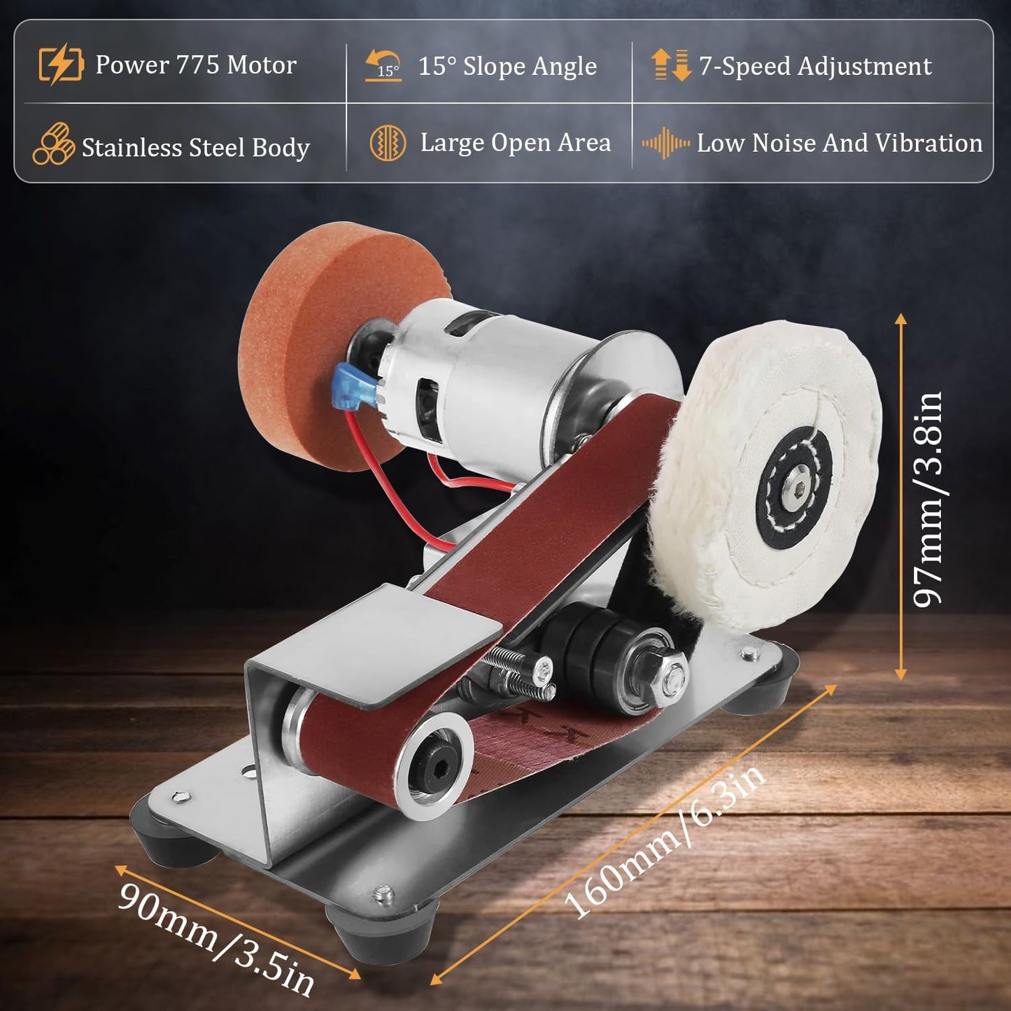 Mini Belt Sander Electric Bench Grinder Sanding Machine 7 Adjustable Speed Grinder Polisher 15 Degree Knife Knife Sharpener for DIY Woodworking,Metal Working,Knife Making,jewelry Making