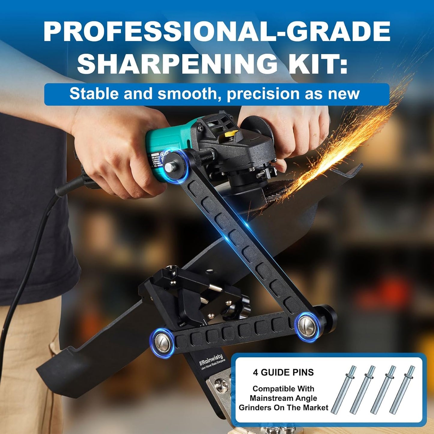 Lawn Mower Blade Sharpener, 15°-45° Adjustable Mower Blade Sharpening Tool Many Types of Mower Blade（Black）