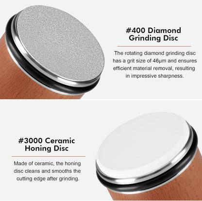 Rolling Knife Sharpener, Diamond & Ceramic Discs, 15° & 20° Magnetic Angle | Easy and Efficient to Use for Any Hardness Knives, Solid Beech Wood, Sturdy Gift Box