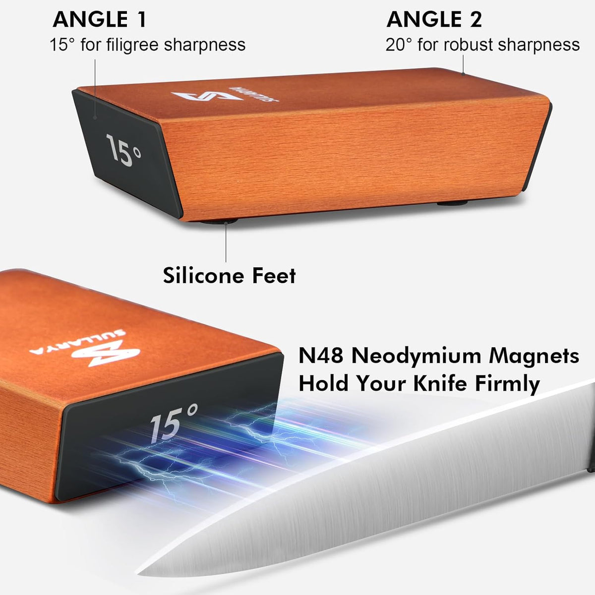Rolling Knife Sharpener, Diamond & Ceramic Discs, 15° & 20° Magnetic Angle | Easy and Efficient to Use for Any Hardness Knives, Solid Beech Wood, Sturdy Gift Box