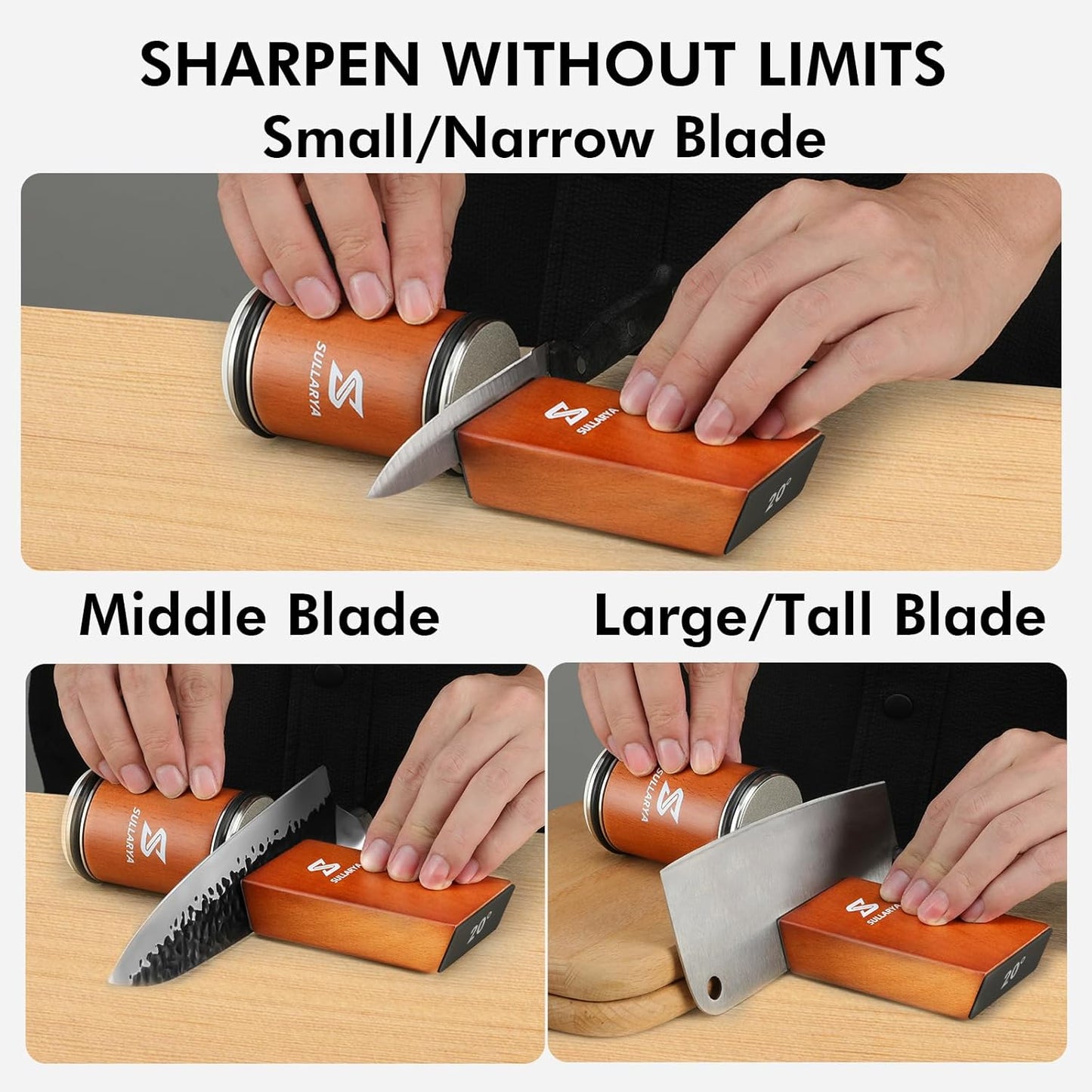Rolling Knife Sharpener, Diamond & Ceramic Discs, 15° & 20° Magnetic Angle | Easy and Efficient to Use for Any Hardness Knives, Solid Beech Wood, Sturdy Gift Box
