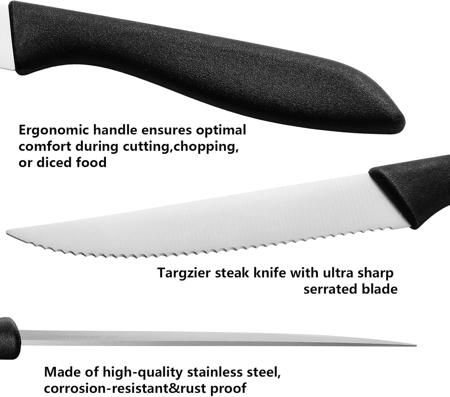 Steak Knives Set of 6, Sharp Serrated Steak Knives,Premium Stainless Steel Steak Knife Set,Colorful Tomato Knife,Steak Knifes for Kitchen/Hotel/Restaurant,Multi-Color