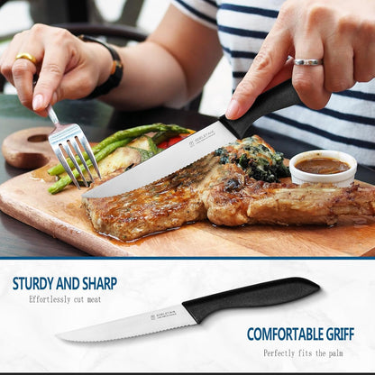 Steak Knives Set of 6, Sharp Serrated Steak Knives,Premium Stainless Steel Steak Knife Set,Colorful Tomato Knife,Steak Knifes for Kitchen/Hotel/Restaurant,Multi-Color