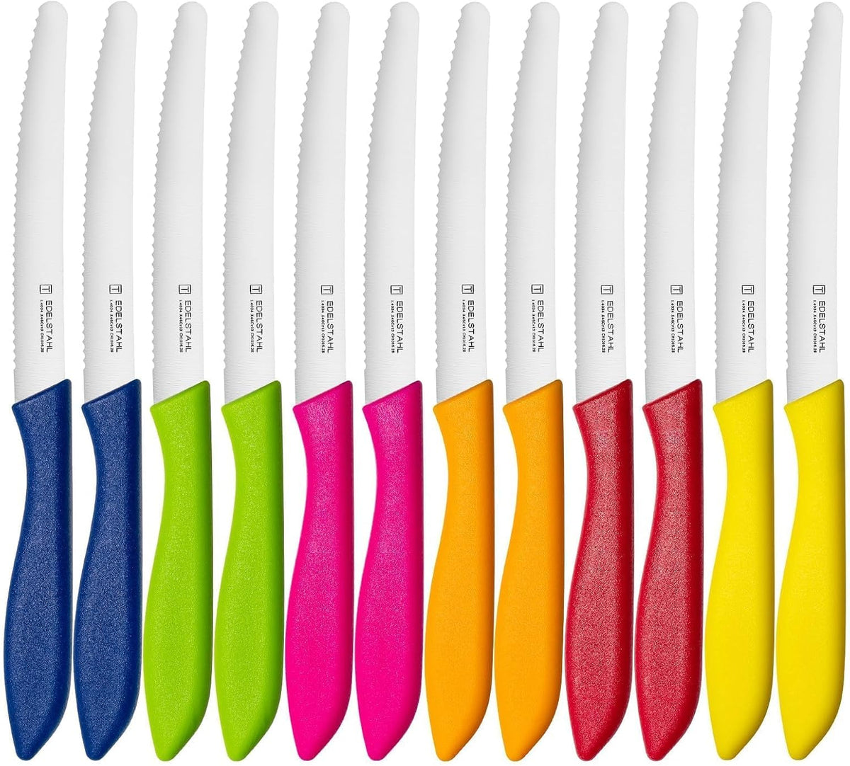 Steak Knives Set of 6, Sharp Serrated Steak Knives,Premium Stainless Steel Steak Knife Set,Colorful Tomato Knife,Steak Knifes for Kitchen/Hotel/Restaurant,Multi-Color