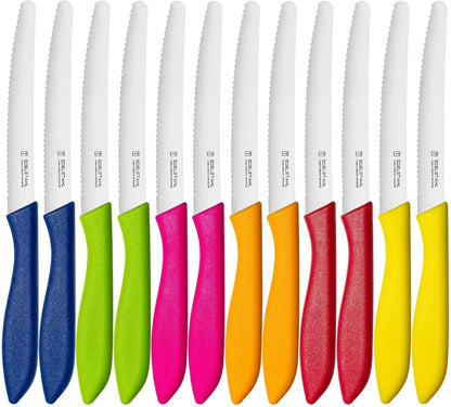 Steak Knives Set of 6, Sharp Serrated Steak Knives,Premium Stainless Steel Steak Knife Set,Colorful Tomato Knife,Steak Knifes for Kitchen/Hotel/Restaurant,Multi-Color