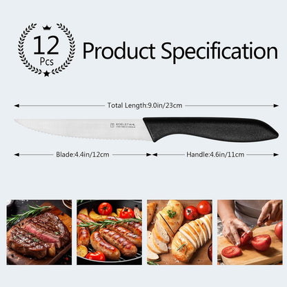 Steak Knives Set of 6, Sharp Serrated Steak Knives,Premium Stainless Steel Steak Knife Set,Colorful Tomato Knife,Steak Knifes for Kitchen/Hotel/Restaurant,Multi-Color