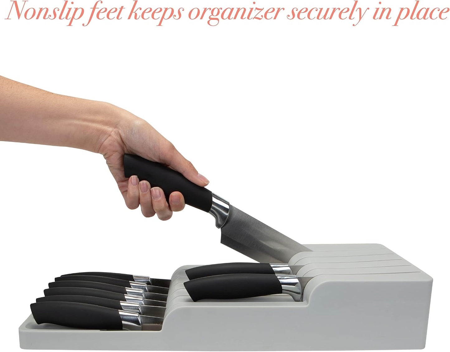 2 Tier Knife Drawer Organizer | Holds 11 Knives | Utensil Holder | Knife Block | Storage & Organization | Space Saver | Natural