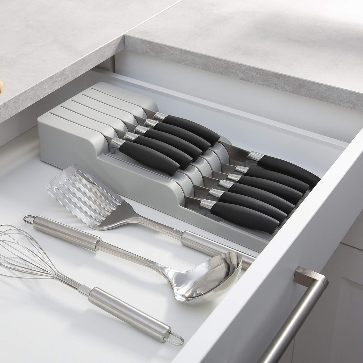 2 Tier Knife Drawer Organizer | Holds 11 Knives | Utensil Holder | Knife Block | Storage & Organization | Space Saver | Natural