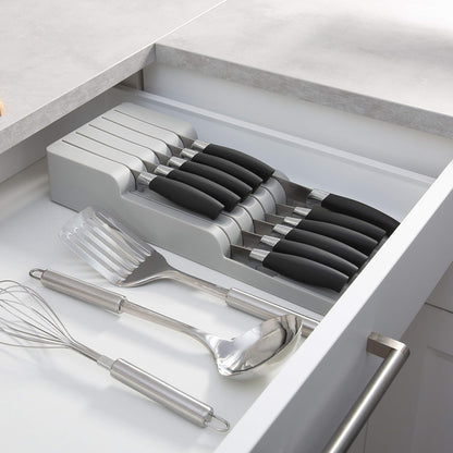 2 Tier Knife Drawer Organizer | Holds 11 Knives | Utensil Holder | Knife Block | Storage & Organization | Space Saver | Natural