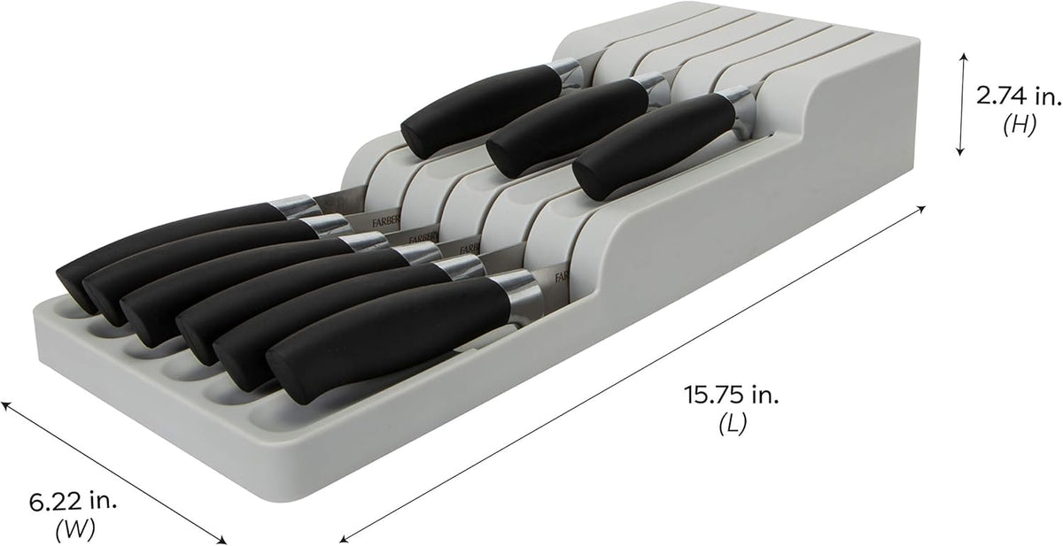 2 Tier Knife Drawer Organizer | Holds 11 Knives | Utensil Holder | Knife Block | Storage & Organization | Space Saver | Natural