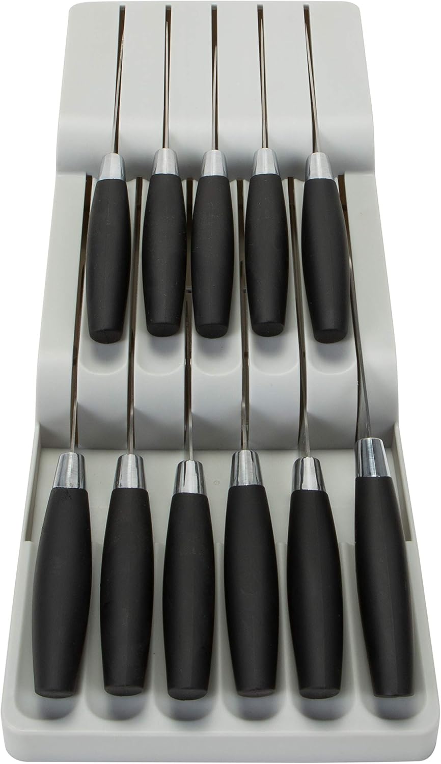 2 Tier Knife Drawer Organizer | Holds 11 Knives | Utensil Holder | Knife Block | Storage & Organization | Space Saver | Natural