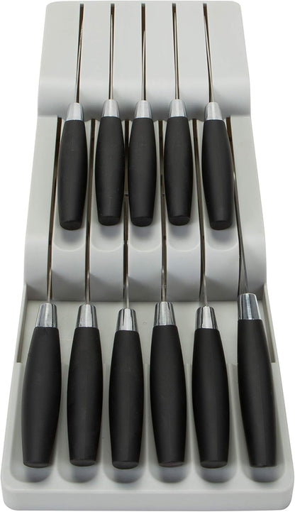2 Tier Knife Drawer Organizer | Holds 11 Knives | Utensil Holder | Knife Block | Storage & Organization | Space Saver | Natural