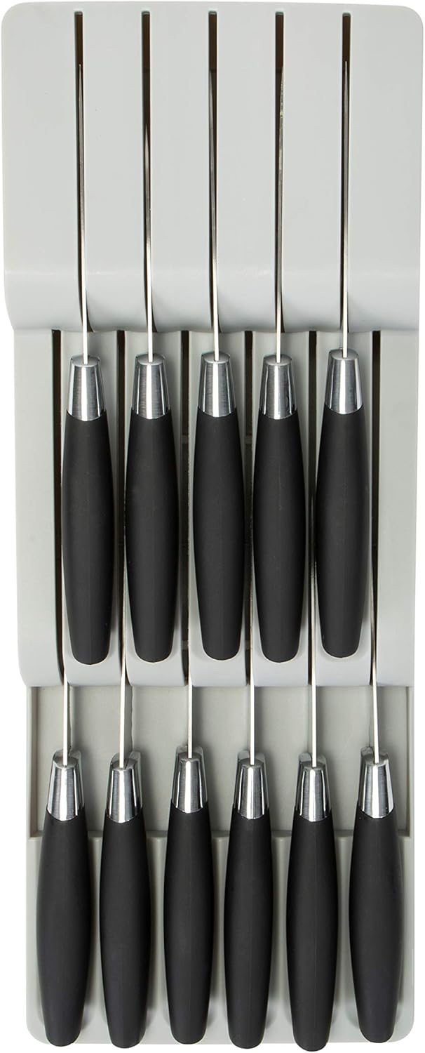 2 Tier Knife Drawer Organizer | Holds 11 Knives | Utensil Holder | Knife Block | Storage & Organization | Space Saver | Natural
