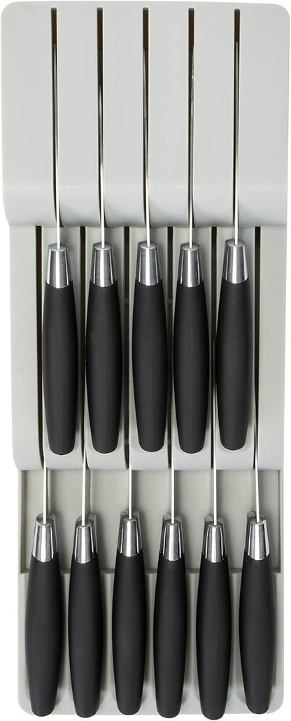 2 Tier Knife Drawer Organizer | Holds 11 Knives | Utensil Holder | Knife Block | Storage & Organization | Space Saver | Natural