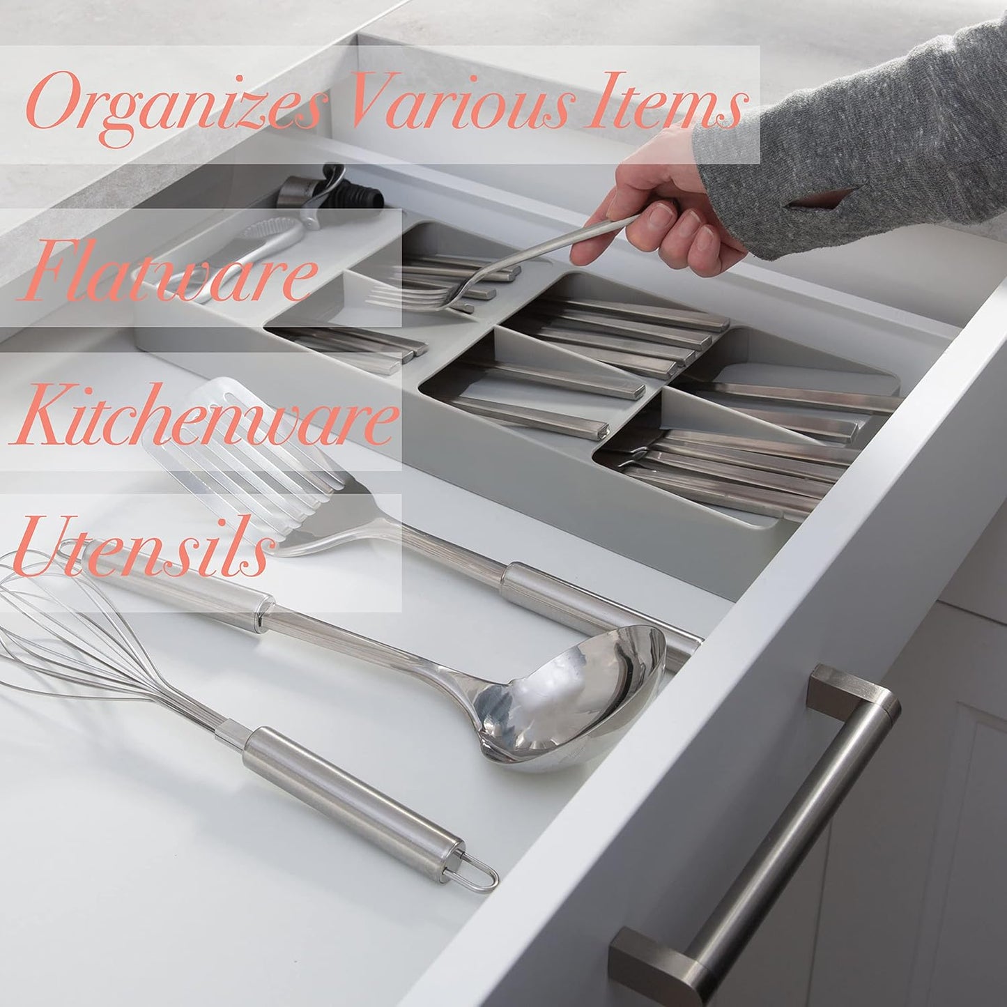2 Tier Knife Drawer Organizer | Holds 11 Knives | Utensil Holder | Knife Block | Storage & Organization | Space Saver | Natural