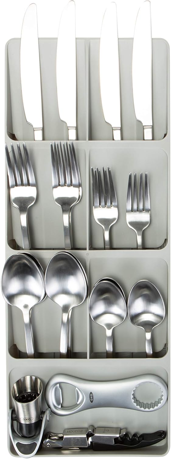 2 Tier Knife Drawer Organizer | Holds 11 Knives | Utensil Holder | Knife Block | Storage & Organization | Space Saver | Natural