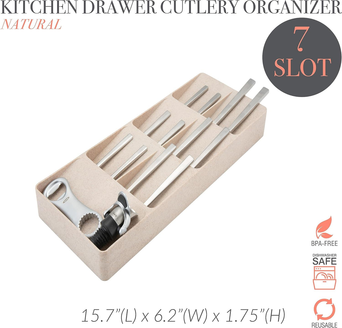 2 Tier Knife Drawer Organizer | Holds 11 Knives | Utensil Holder | Knife Block | Storage & Organization | Space Saver | Natural