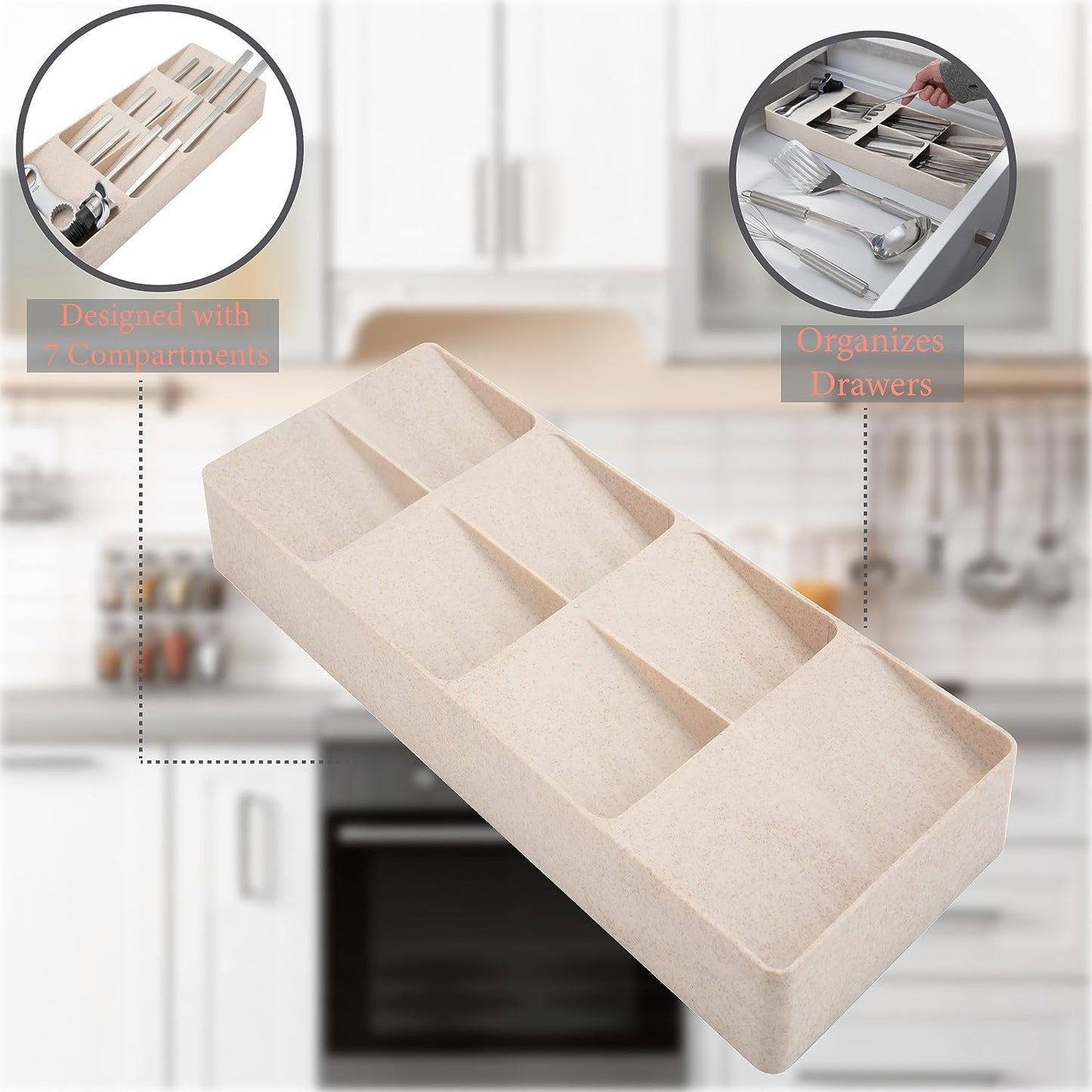 2 Tier Knife Drawer Organizer | Holds 11 Knives | Utensil Holder | Knife Block | Storage & Organization | Space Saver | Natural