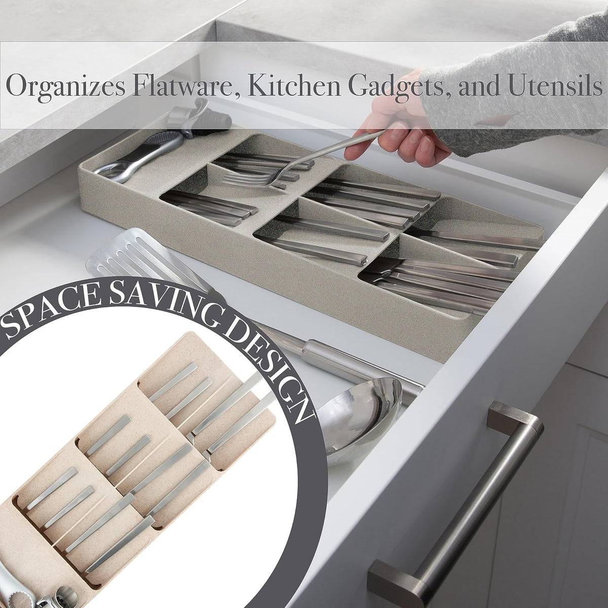 2 Tier Knife Drawer Organizer | Holds 11 Knives | Utensil Holder | Knife Block | Storage & Organization | Space Saver | Natural