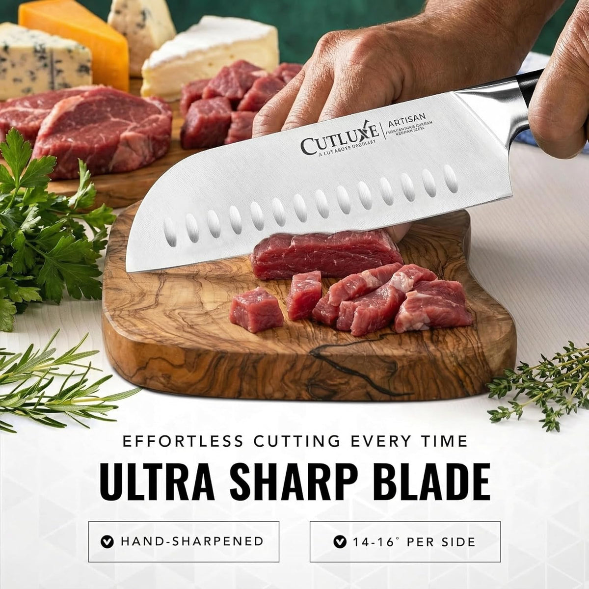 Santoku Knife, 7" Meat & Vegetable Chopping Knife – Sheath Included