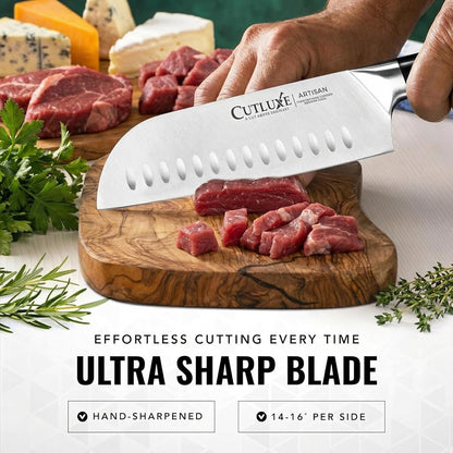 Santoku Knife, 7" Meat & Vegetable Chopping Knife – Sheath Included