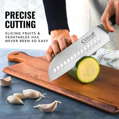 Santoku Knife, 7" Meat & Vegetable Chopping Knife – Sheath Included