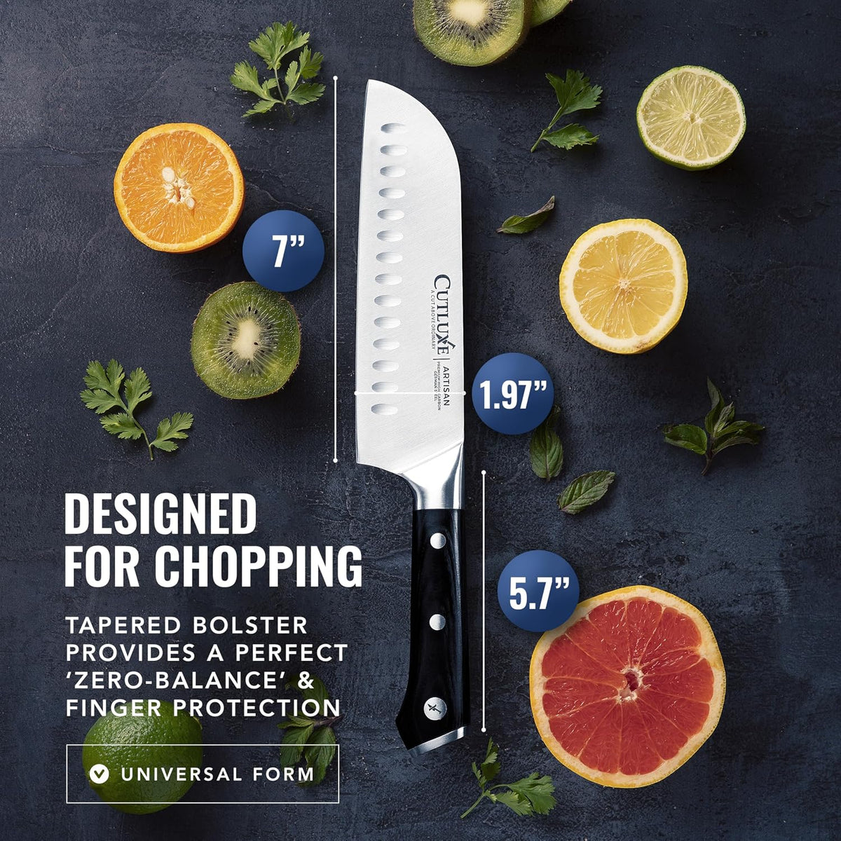 Santoku Knife, 7" Meat & Vegetable Chopping Knife – Sheath Included