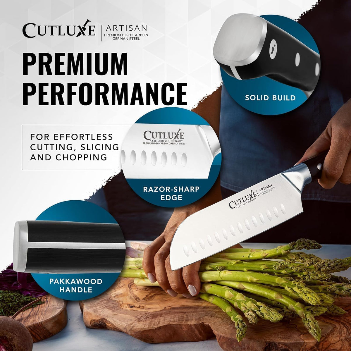Santoku Knife, 7" Meat & Vegetable Chopping Knife – Sheath Included