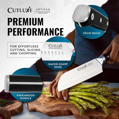 Santoku Knife, 7" Meat & Vegetable Chopping Knife – Sheath Included