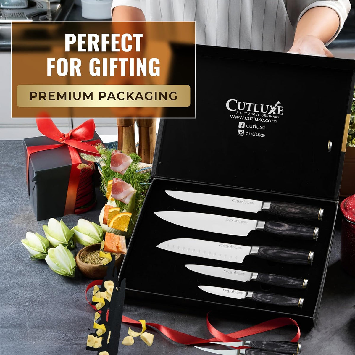 Santoku Knife, 7" Meat & Vegetable Chopping Knife – Sheath Included