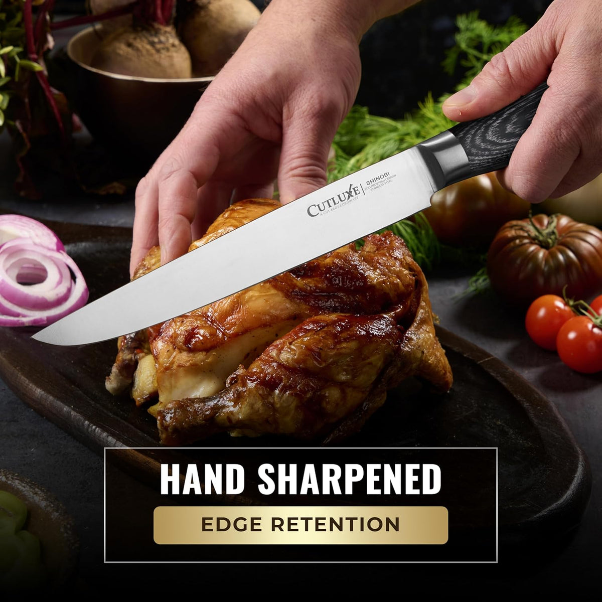 Santoku Knife, 7" Meat & Vegetable Chopping Knife – Sheath Included