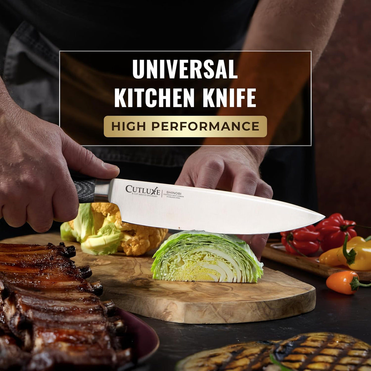 Santoku Knife, 7" Meat & Vegetable Chopping Knife – Sheath Included