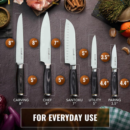Santoku Knife, 7" Meat & Vegetable Chopping Knife – Sheath Included