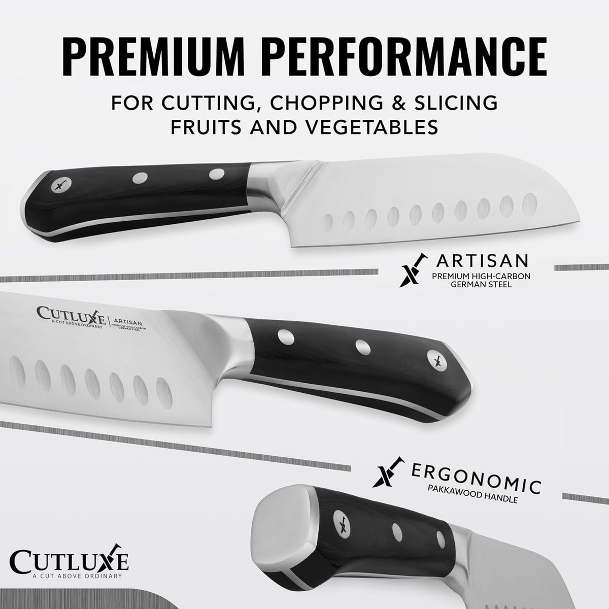 Santoku Knife, 7" Meat & Vegetable Chopping Knife – Sheath Included