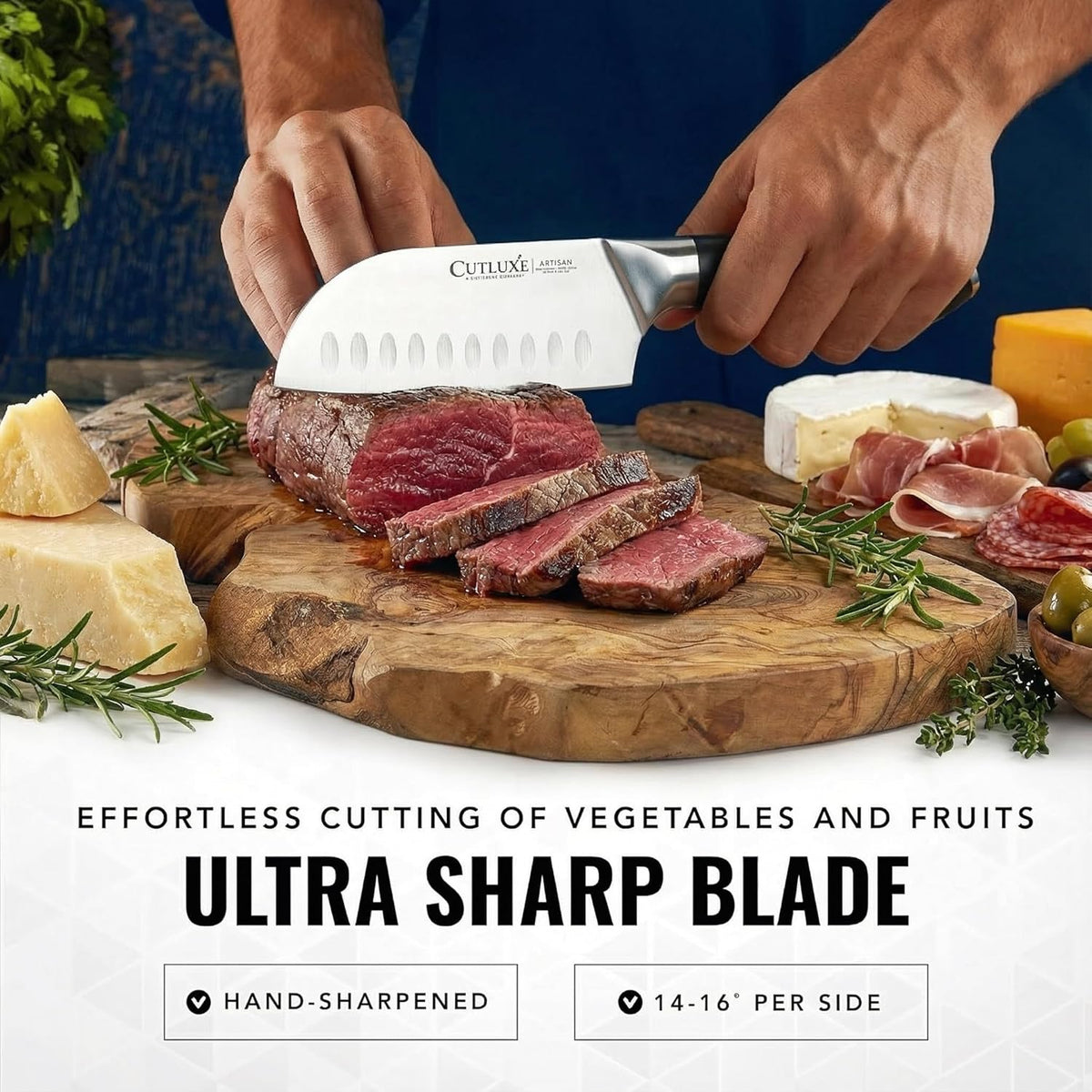 Santoku Knife, 7" Meat & Vegetable Chopping Knife – Sheath Included