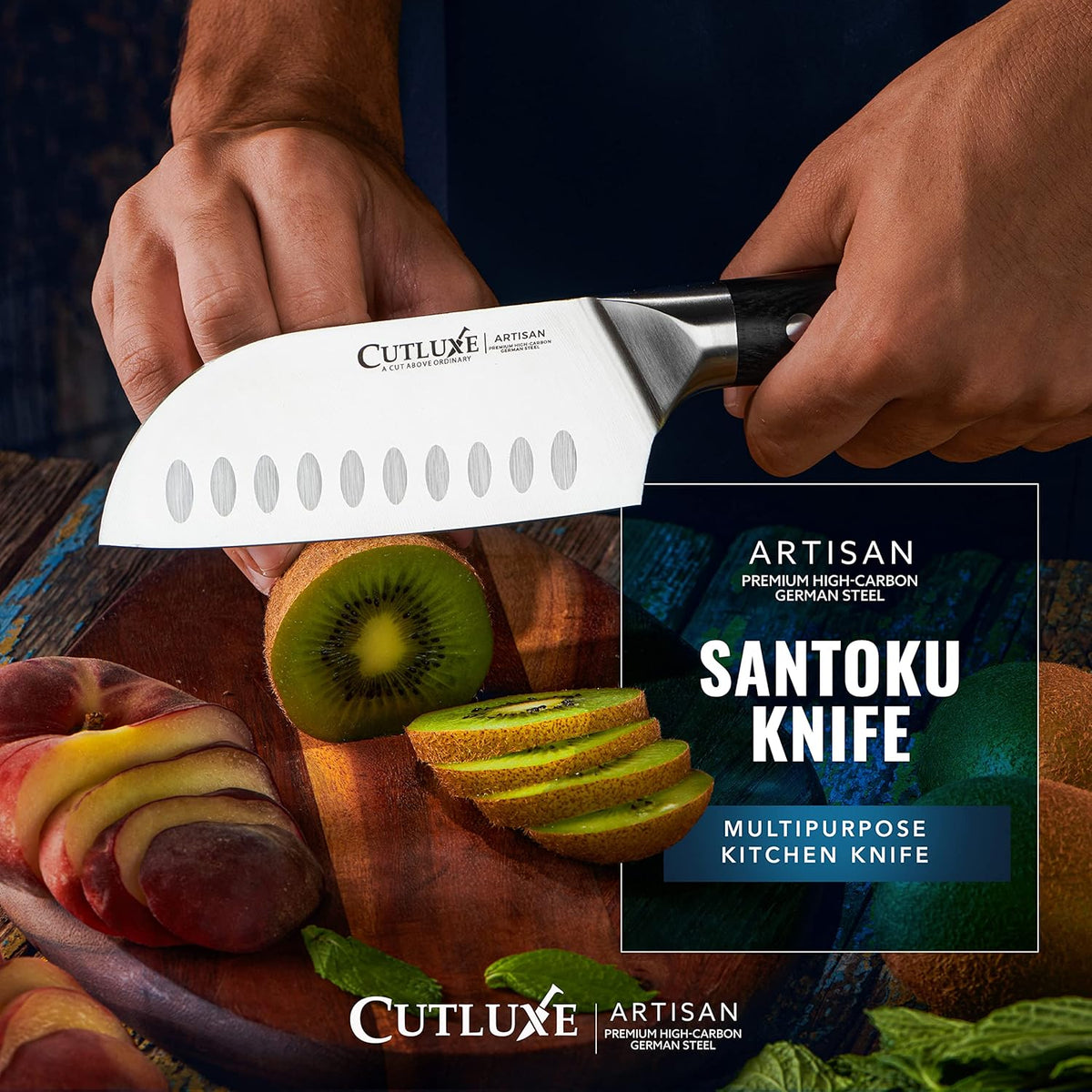 Santoku Knife, 7" Meat & Vegetable Chopping Knife – Sheath Included