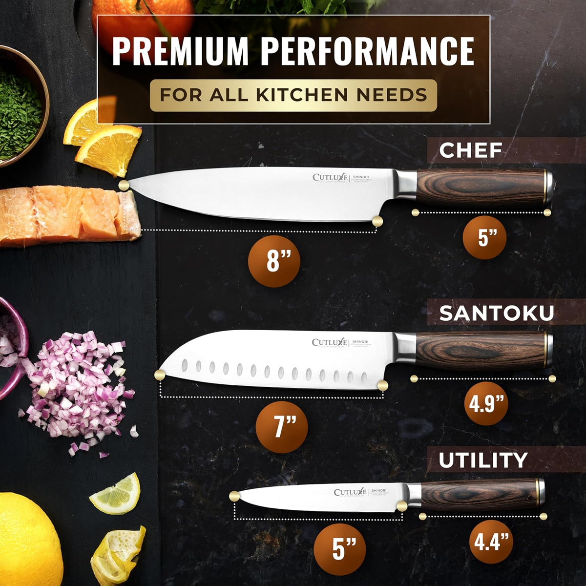 Santoku Knife, 7" Meat & Vegetable Chopping Knife – Sheath Included